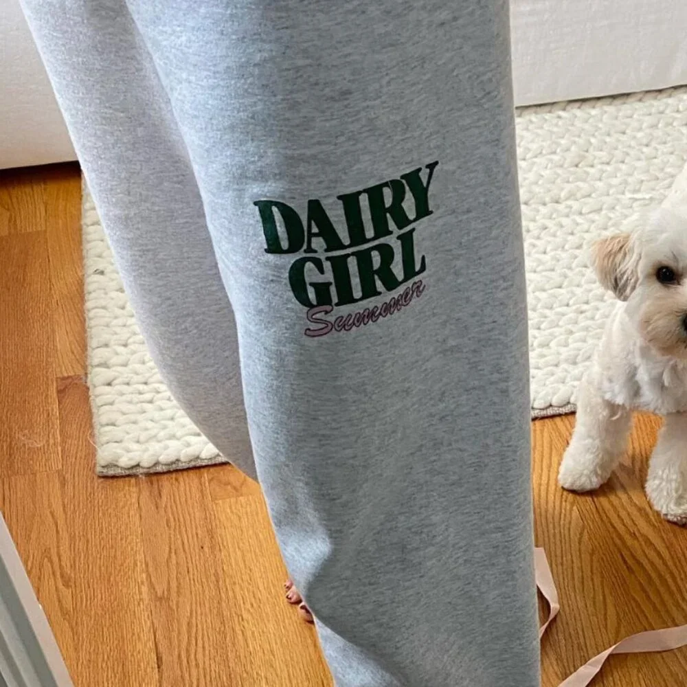 Grey 'Dairy Girl' Graphic Sweatpants - Picture 1 of 7